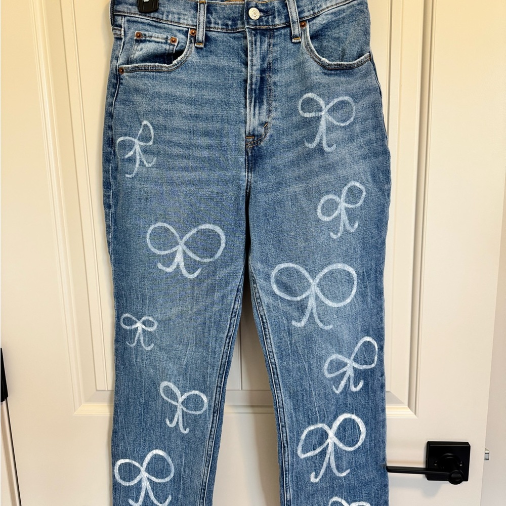 Abercrombie & Fitch Blue Straight Leg Jeans with Bow Pattern